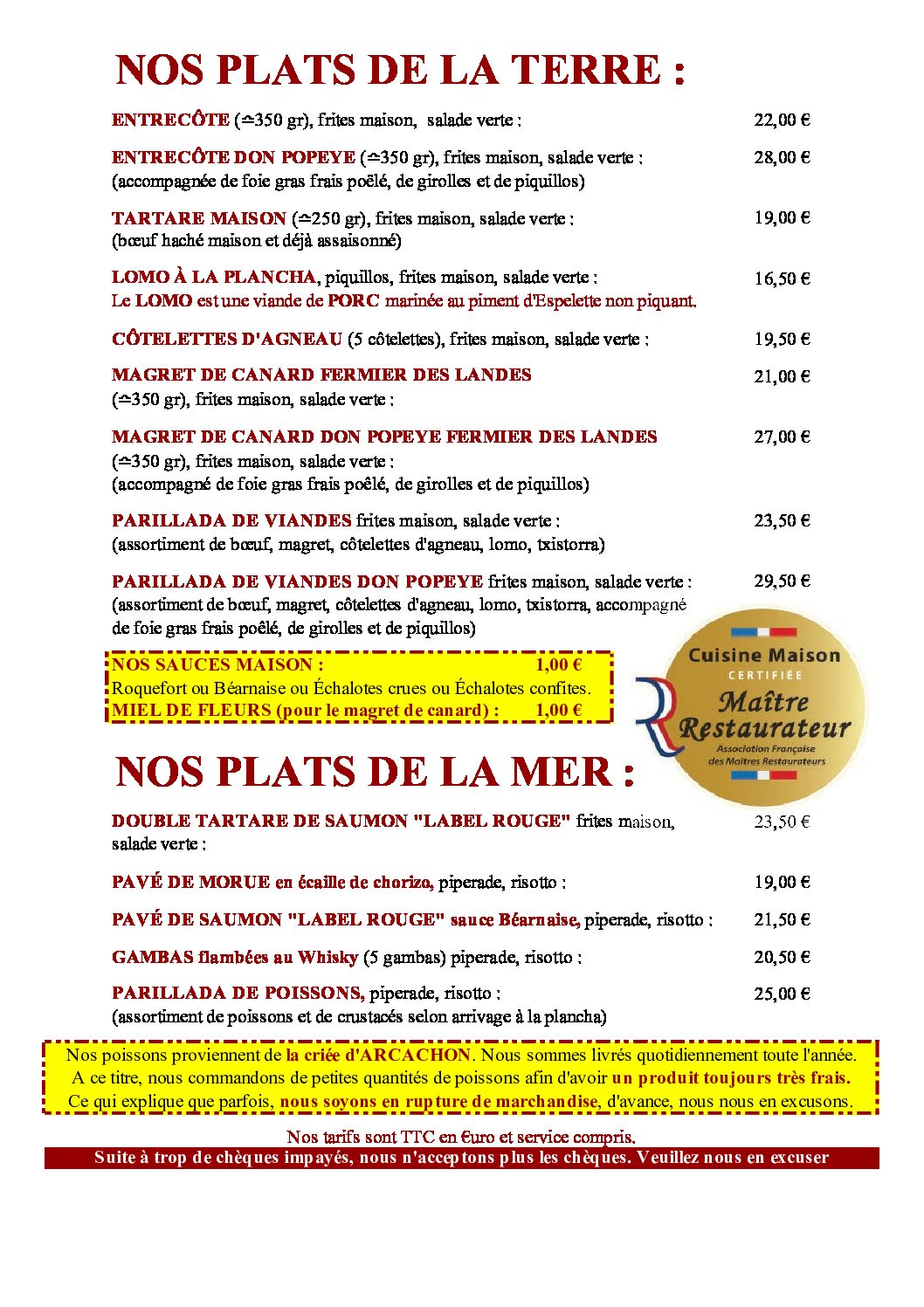 PLATS CARTE RESTAURANT LA FERIA NEW